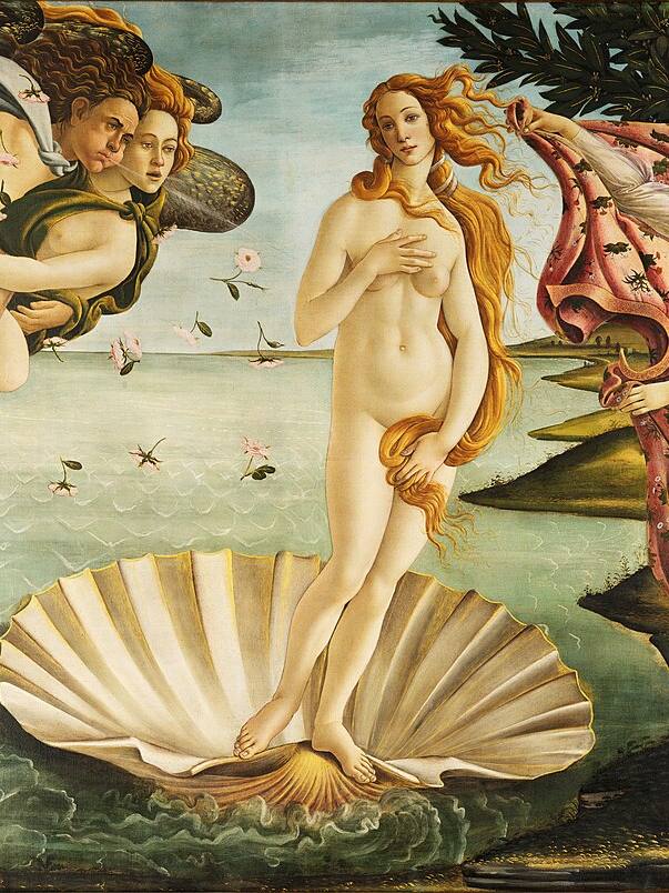 Sandro Botičeli, Rođenje Venere (oko 1485), detalj sa boginjom